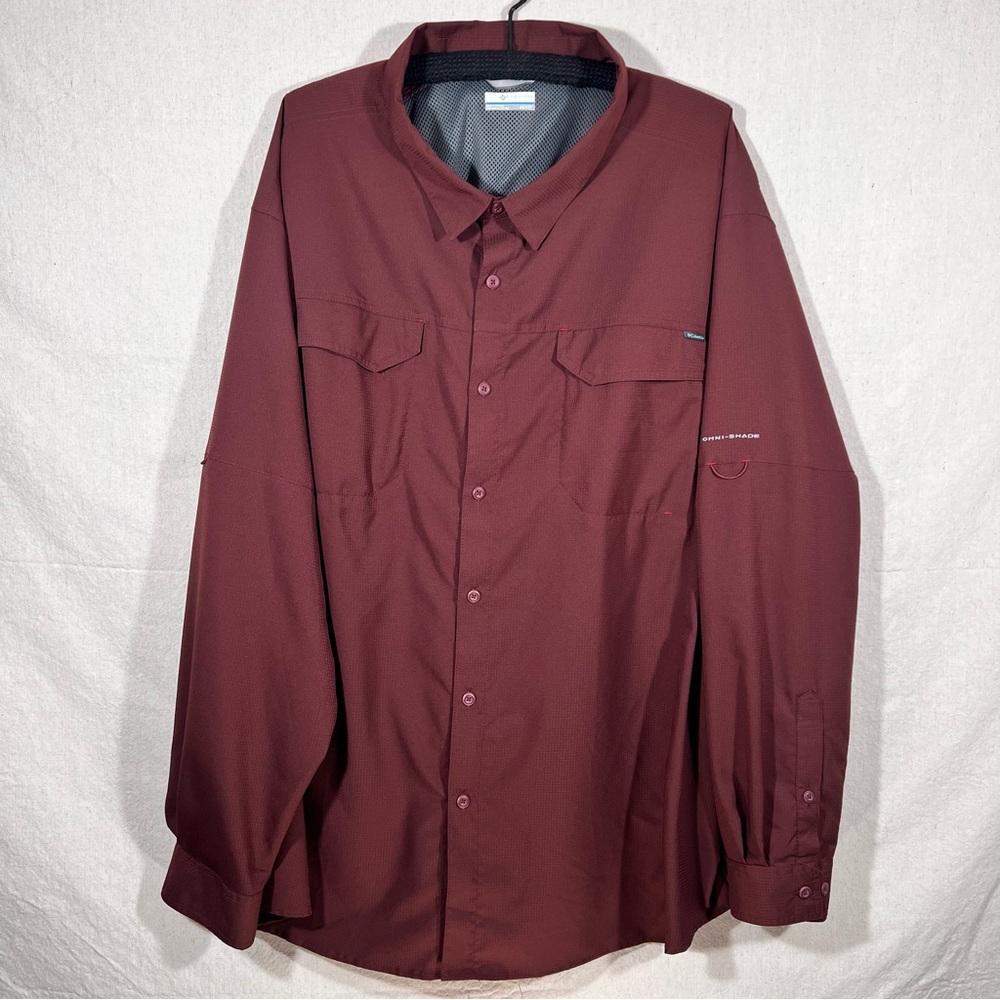 Columbia Omni Shade Shirt Mens Burgundy 4XL Long Sleeve Button Up Vented Fishing